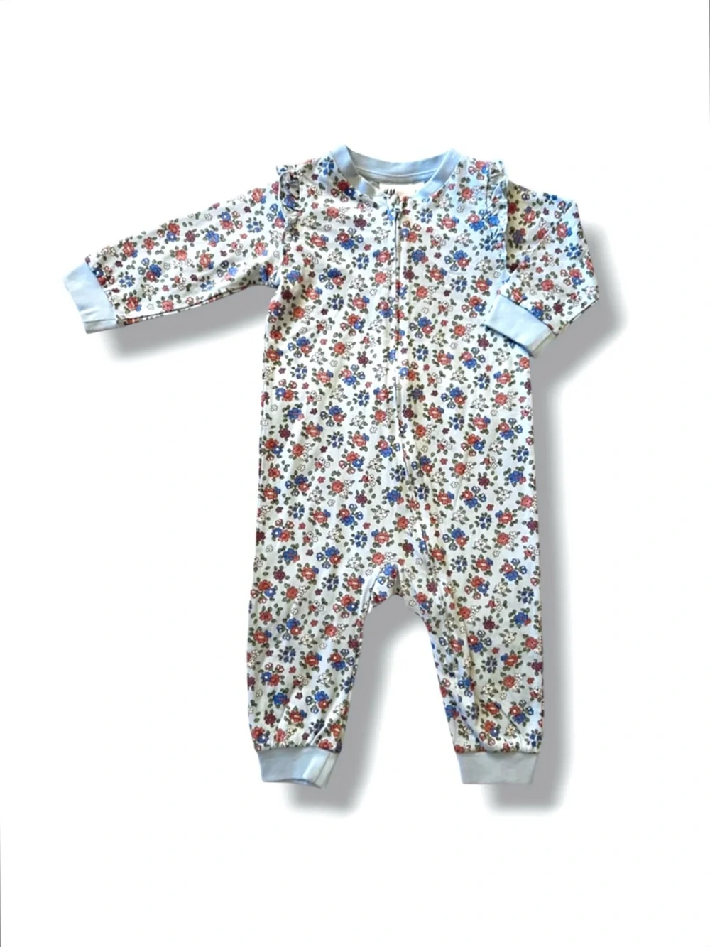 🌻3/$25 H&M Organic Cotton Floral Zip Sleeper Blue 6-9 Months NWT